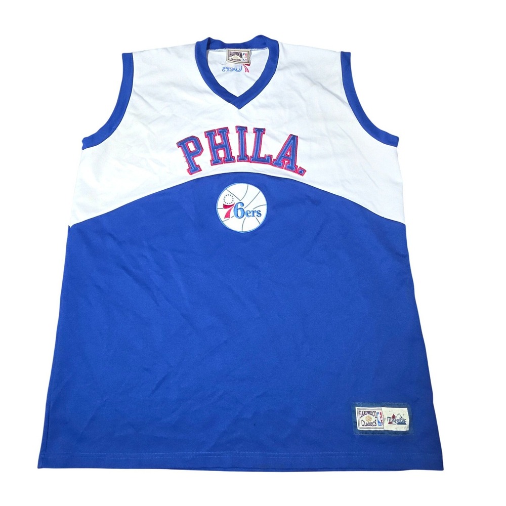 Majestic Hardwood Classics Philadelphia 76ers Jersey Mens Blue White PHILA‎ XL